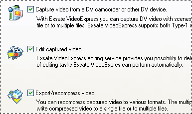 DV Capture, Editing and Export are selected